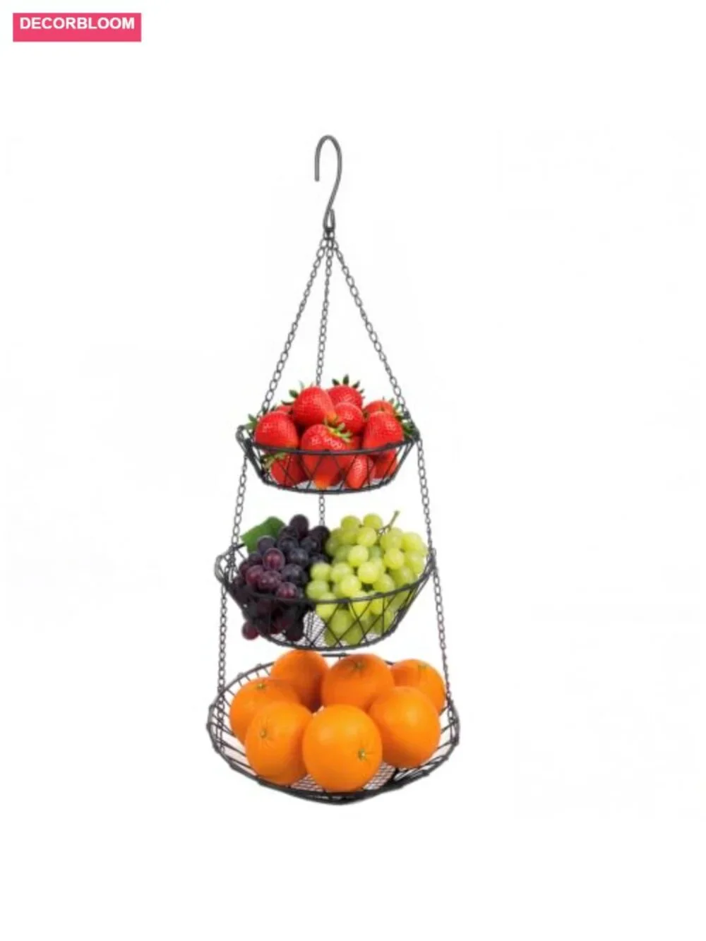 3 Tier Hanging Fruit Basket with Heavy Duty Wire Storage